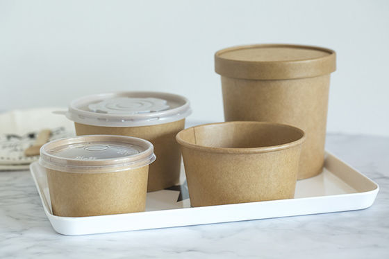 Ντυμένο PE κύπελλο σαλάτας εγγράφου Microwaveable ινών μπαμπού με τα καπάκια PP