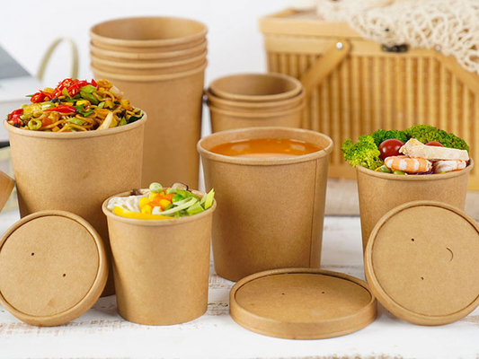 μίας χρήσης κύπελλα σαλάτας 1000ml PLA Κραφτ, φλυτζάνια σούπας με το ταίριασμα των καπακιών